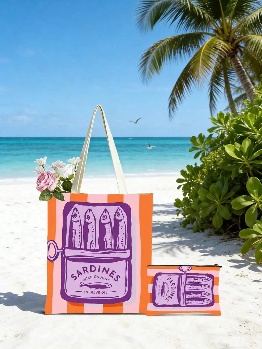 Reusable Tote Bag And Cosmetic Pouch Set
