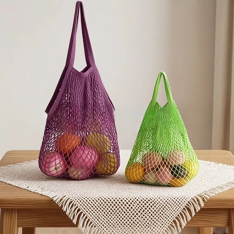 2-Pcs Reusable Cotton Mesh Produce Shopping Tote