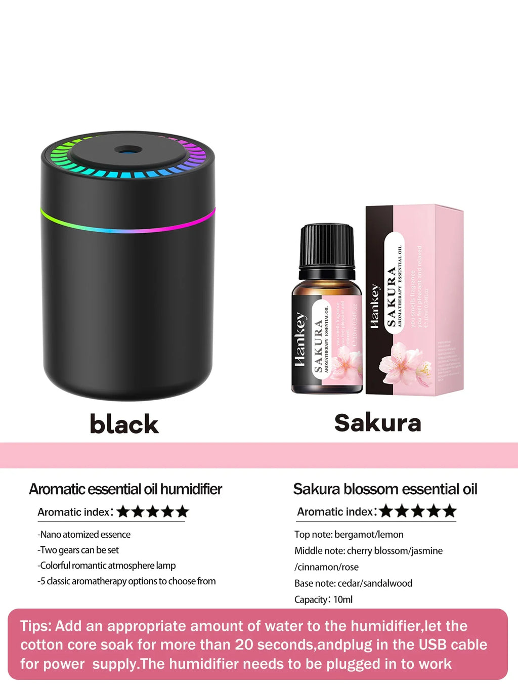 180ml Aromatherapy diffuser Humidifier Aromatherapy essential oil Air purifier Sleeping car carrying home LED 7 color light