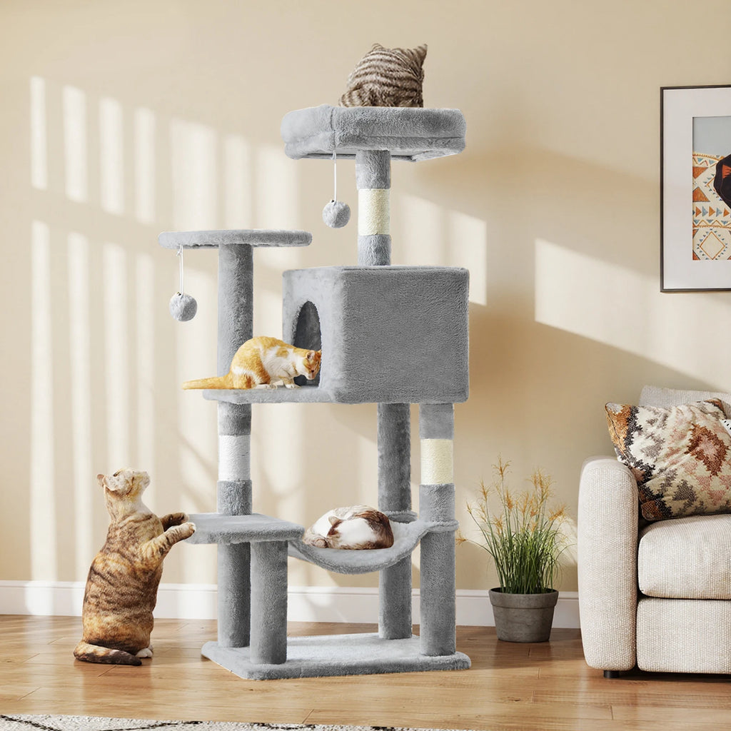 Multi-Cat Climbing Tower With Condo, Hammock, Scratch-Post