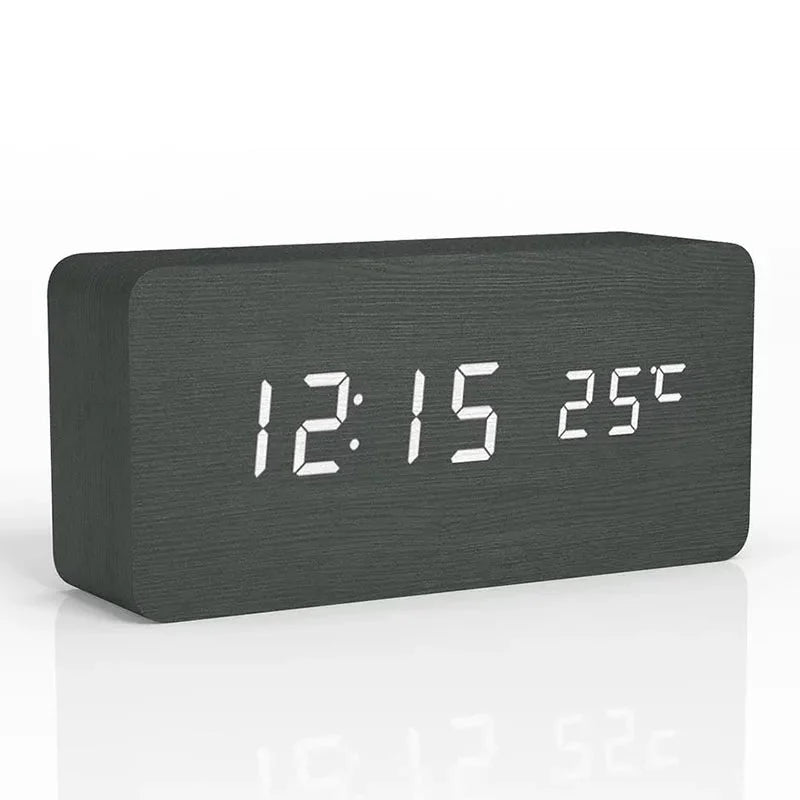 Wooden Digital Alarm Clock, With Temperature