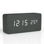 Wooden Digital Alarm Clock, With Temperature