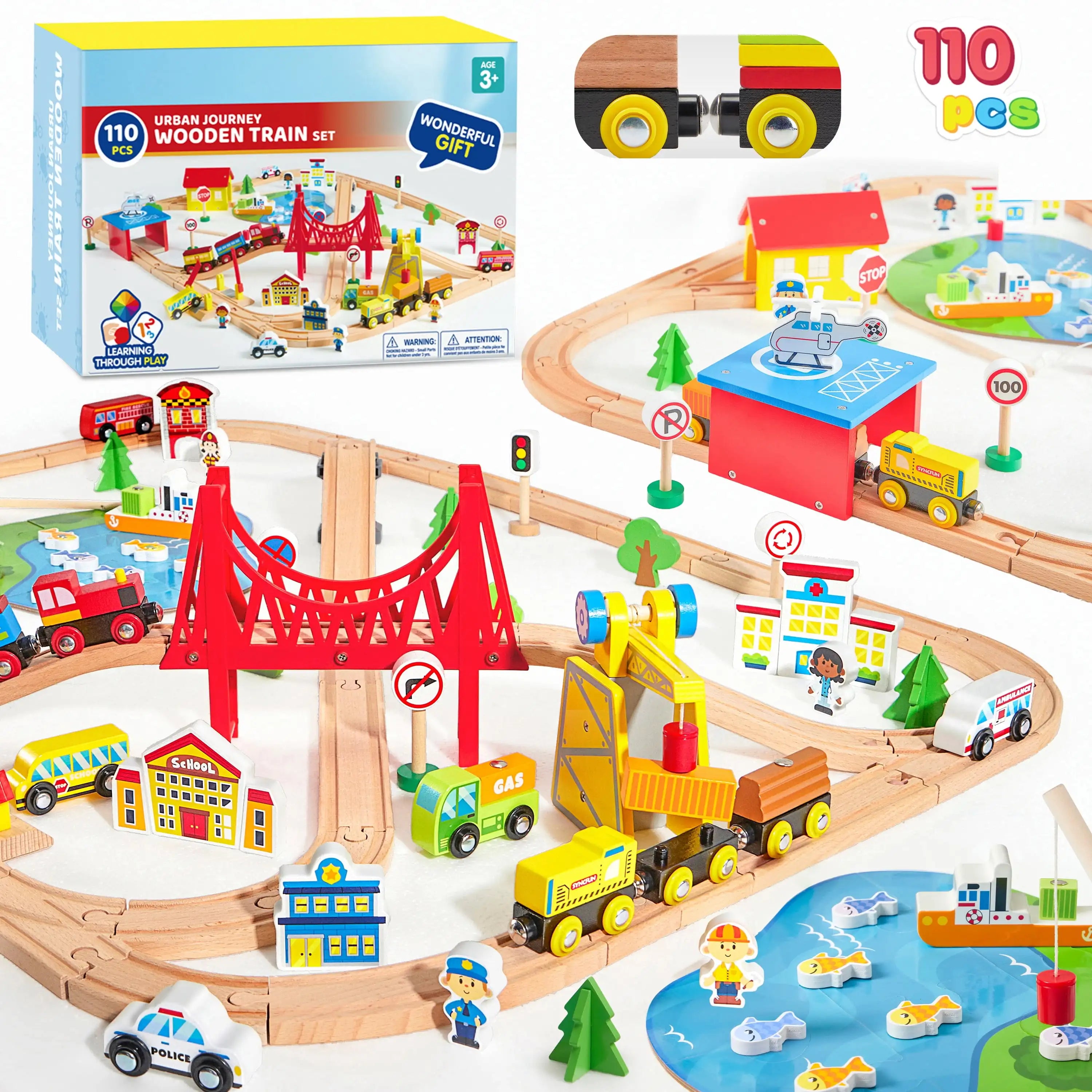 Joyfy 110/60 Pcs Wooden Train Set