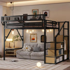 Queen Loft Bed Frame, Stairs/Storage/Wardrobe/Bedside Shelf