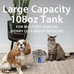 Stainless Steel Pet Water Fountain 95oz Quiet Automatic with Filters & Mat