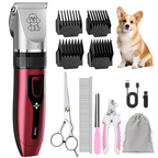 Ultimate Low Noise Dog Grooming Kit - Rechargeable Cordless Clippers for Dogs, Cats & Pets - Quiet & Efficient Red Trimmer Set