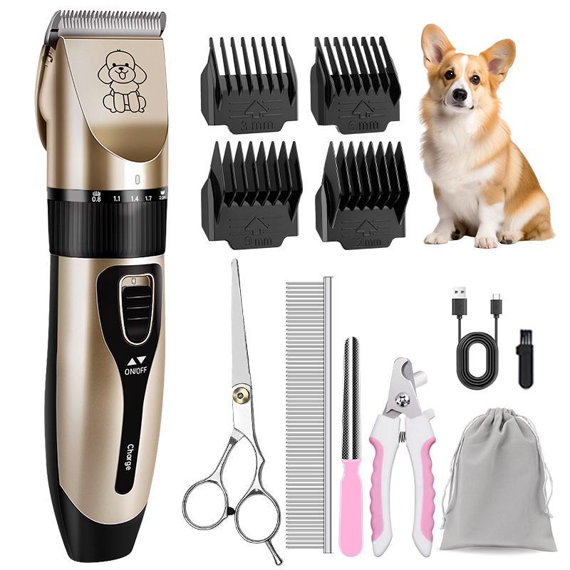 Ultimate Low Noise Dog Grooming Kit - Rechargeable Cordless Clippers for Dogs, Cats & Pets - Quiet & Efficient Red Trimmer Set