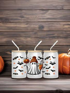 Cute Ghost Halloween 16oz Glass Tumbler – Lid & Straw, Spooky Season Gift