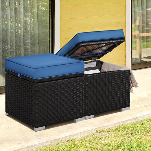 2 Rattan Storage Ottomans with Cushions
