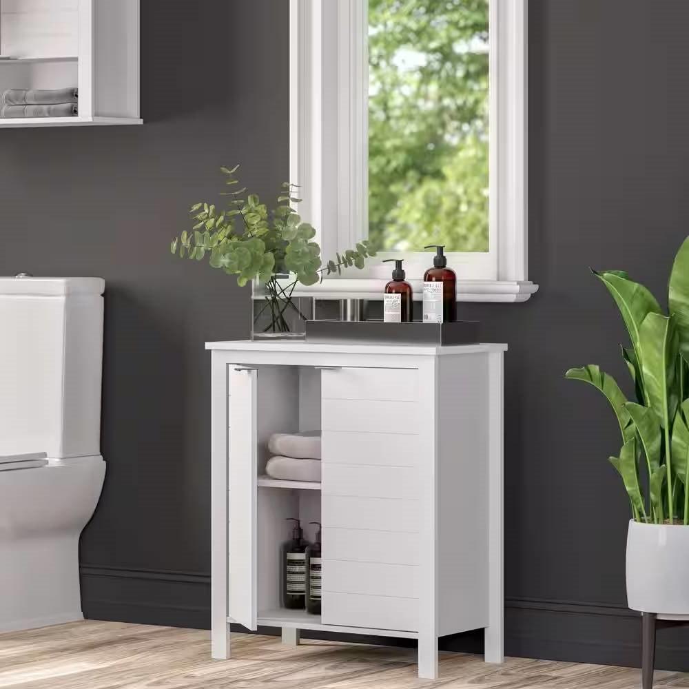 Bathroom Linen Cabinet with Storage Shelf in White Wood Finish Media Storage Towel Bathroom Bedroom Entry Kitchen Office