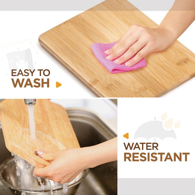 3-Piece Cutting Board Set - Bamboo Wood Chopping Boards with Built-In Hand Grips, Durable & Knife-Safe Wooden Boards for Kitchen Prep & Serving Lightweight