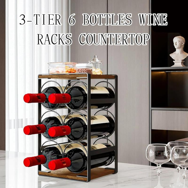 SUOERNUO Wood Countertop Wine Rack No Assembly Needed 6-Bottle Capacity
