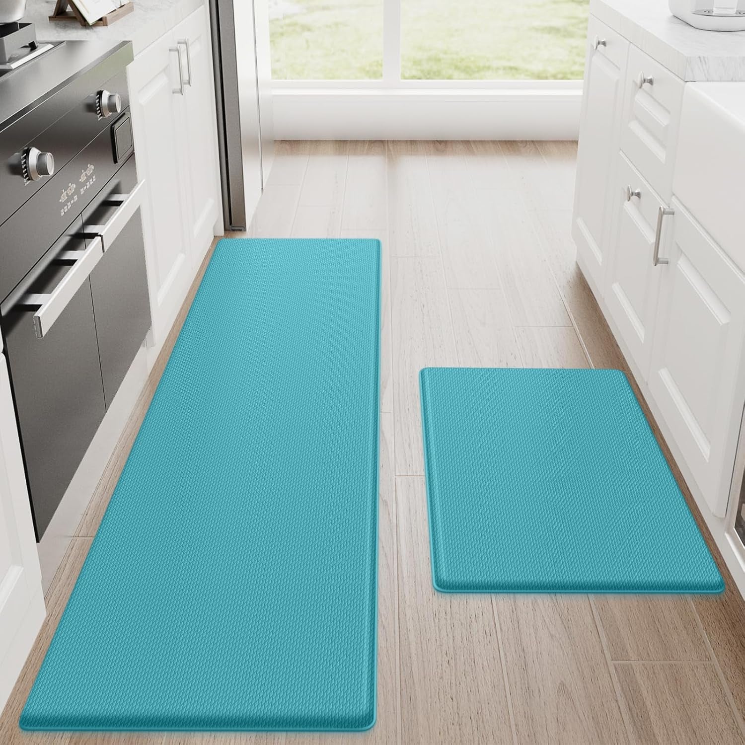 Kitchen Mats, 2PCS Kitchen Rugs, Cushioned anti Fatigue Kitchen Mats for Floor, Non-Slip Standing Desk Mat, Waterproof Kitchen Rug Set for Kitchen,20" X 32"+20" X 94.5"-Full 1Inch Thick,Black