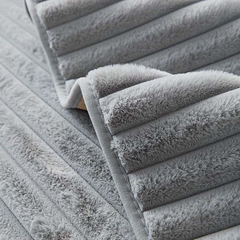 Luxurious Rabbit Fur Sofa Slipcover | Non-Slip Light Grey for Pet/Kid Protection