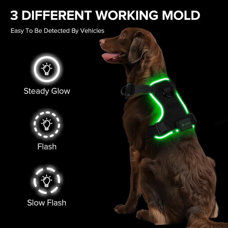 Illuminate Your Dog's Adventures: Rechargeable LED Harness for All Sizes - Breathable, Adjustable, Waterproof & Easy to Use! Perfect for Walking & Training!