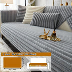 Luxurious Rabbit Fur Sofa Slipcover | Non-Slip Light Grey for Pet/Kid Protection