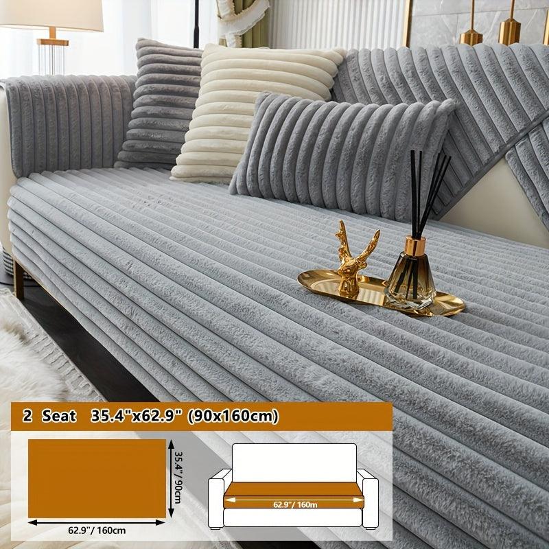Luxurious Rabbit Fur Sofa Slipcover | Non-Slip Light Grey for Pet/Kid Protection