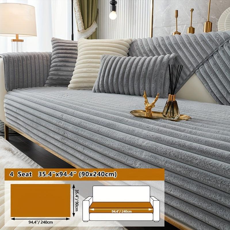 Luxurious Rabbit Fur Sofa Slipcover | Non-Slip Light Grey for Pet/Kid Protection