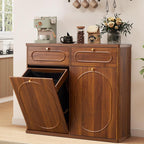 Giratree Tilt Out, Wood Kitchen Garbage Bin with Drawer, Fluted 10 Gallon Laundry Hamper