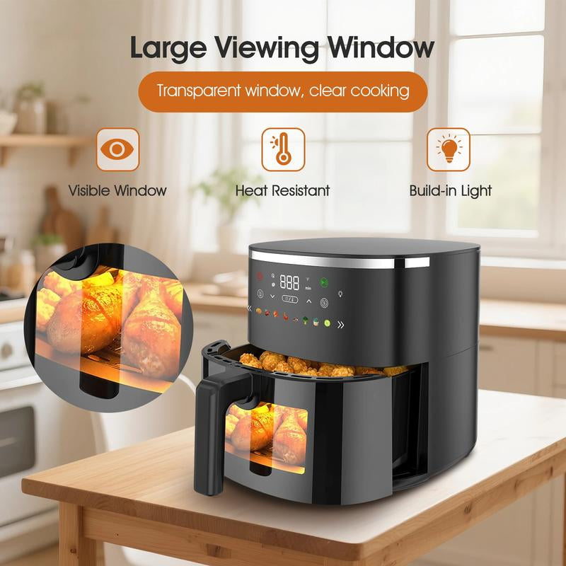 6QT Digital Air Fryer with Visible Window 8 Preset Functions Adjustable Temperature Timer 1550W Power for Crispy Fries Chicken & More Ideal Christmas Gift for Home Kitchen Appliances Multifunction
