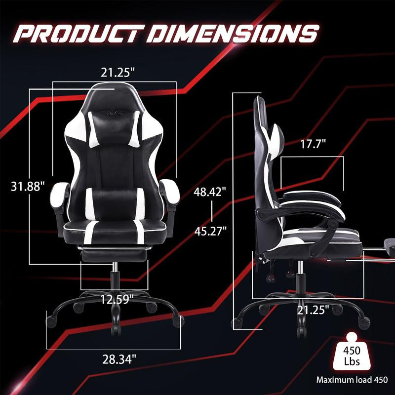 Bellemave Office  Gaming Chairs for Adults PU Leather Gaming or Office Chair with Footrest 360°Swivel Adjustable Lumbar Pillow Comfortable Computer Chair Ergonomic Design