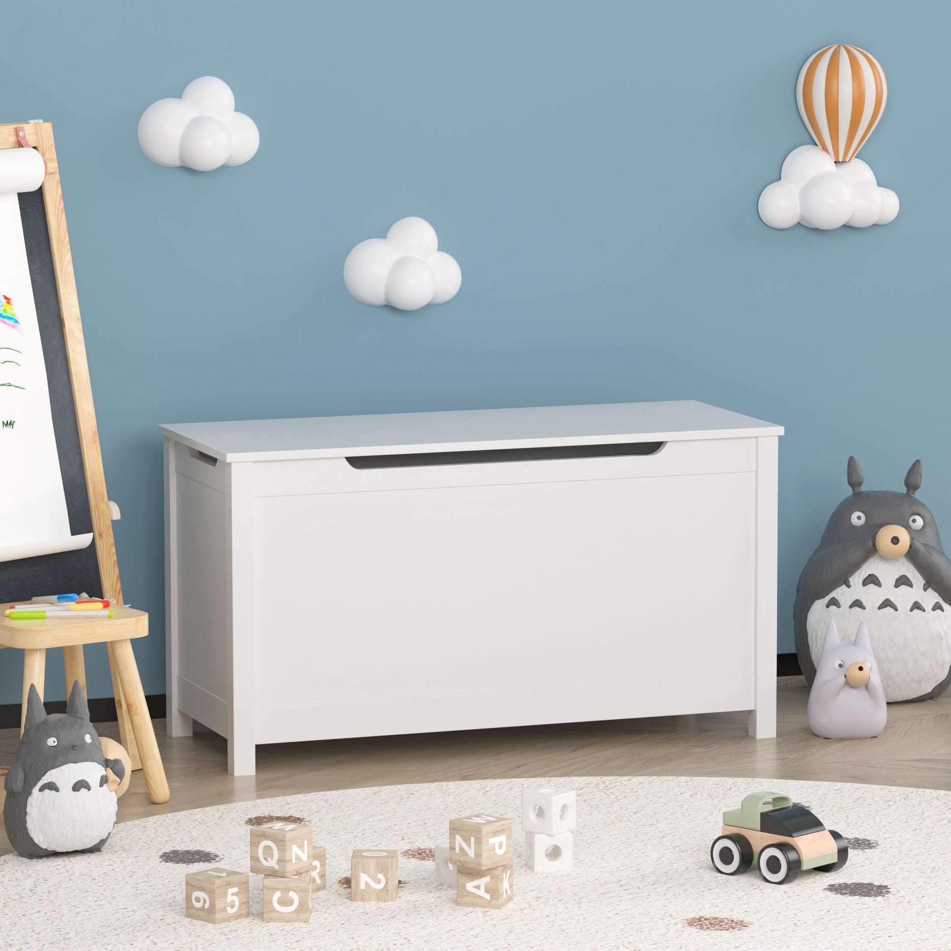 Toy Box Storage With Safety Hinged Lid