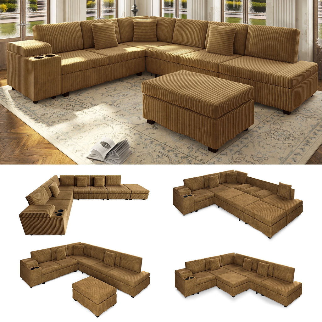 L-Shaped Sectional Sofa Set with Removable Ottoman