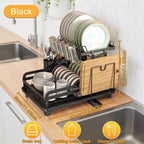Deristic 2-Tier Stainless Steel Dish Drying Rack with Built-In Drainboard & Utensil Holders