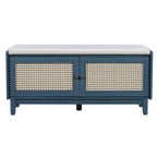 Boho Rattan Entryway Bench with Storage, Cushioned Shoe Bench with Double