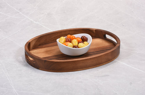 Acacia Wood Small Oval Serving Tray Handcrafted Durable Natural Decor