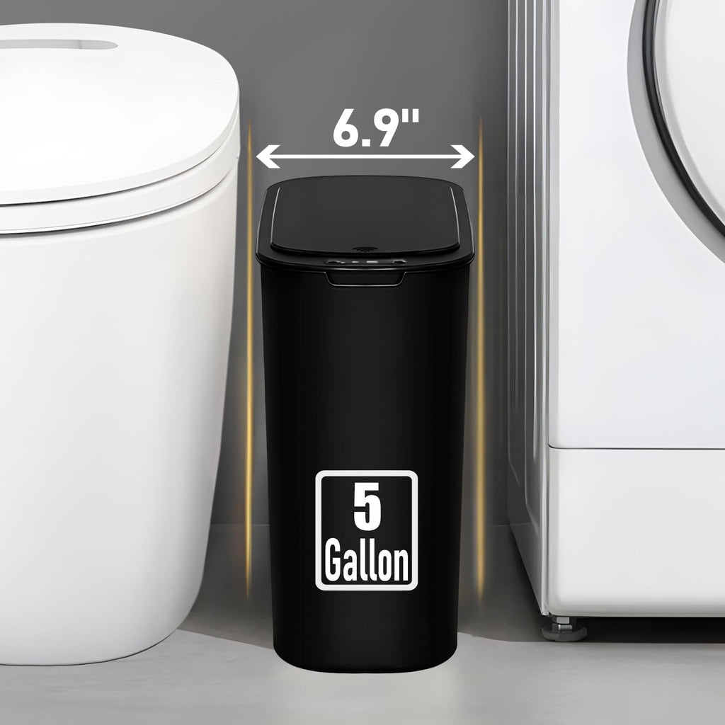 TIPGO 5 Gallon Motion Senor Bathroom Trash Can with Lid, VARIOUS COLORS, Automatic Garbage Can Touchless, Smart Plastic Waste Basket for Narrow Spaces, Bathroom, Office, Bedroom, Living Room (Black)