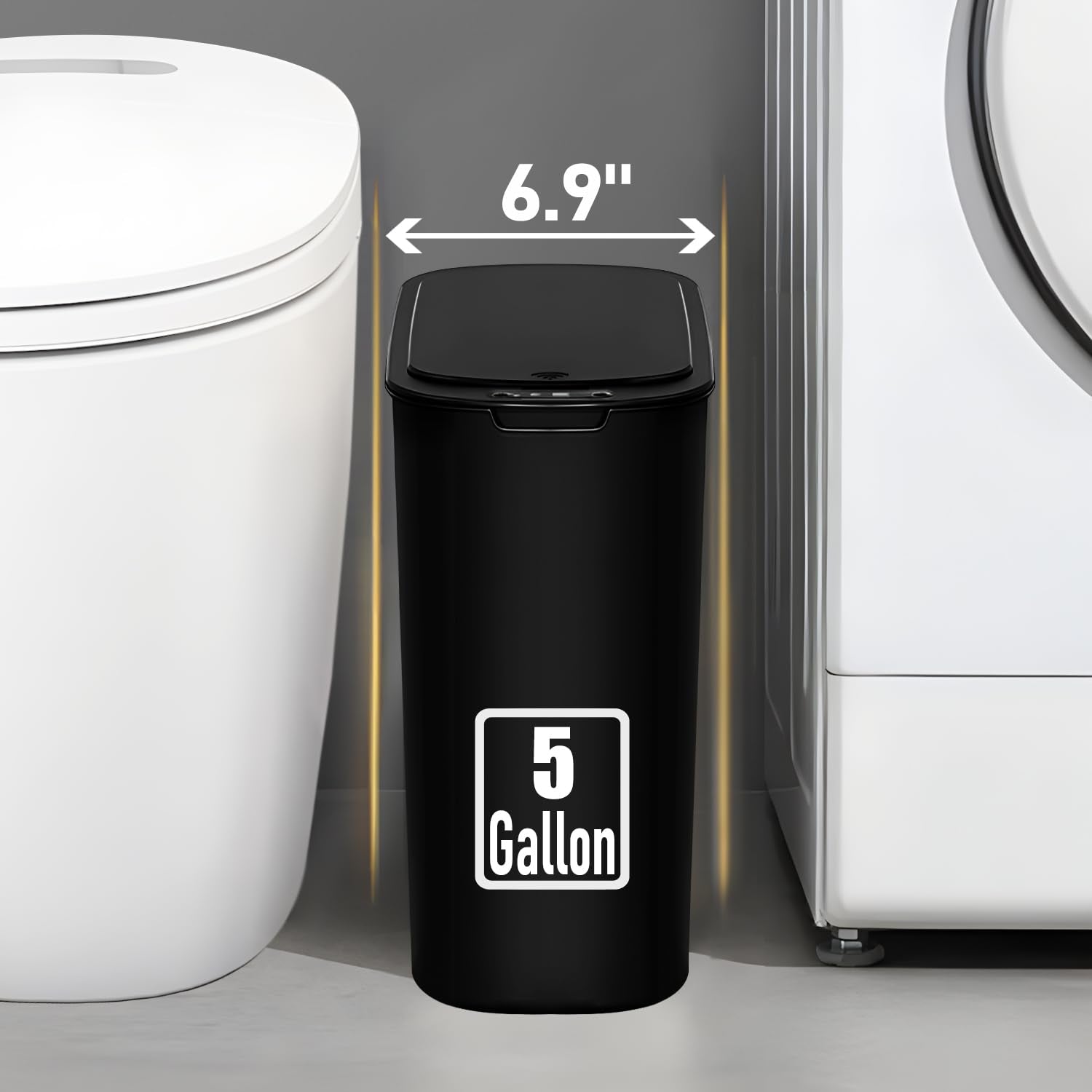 TIPGO 5 Gallon Motion Senor Bathroom Trash Can with Lid, VARIOUS COLORS, Automatic Garbage Can Touchless, Smart Plastic Waste Basket for Narrow Spaces, Bathroom, Office, Bedroom, Living Room (Black)