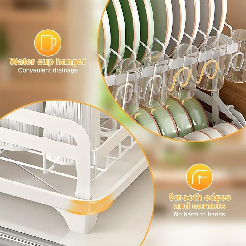 Deristic 2-Tier Stainless Steel Dish Drying Rack with Built-In Drainboard & Utensil Holders