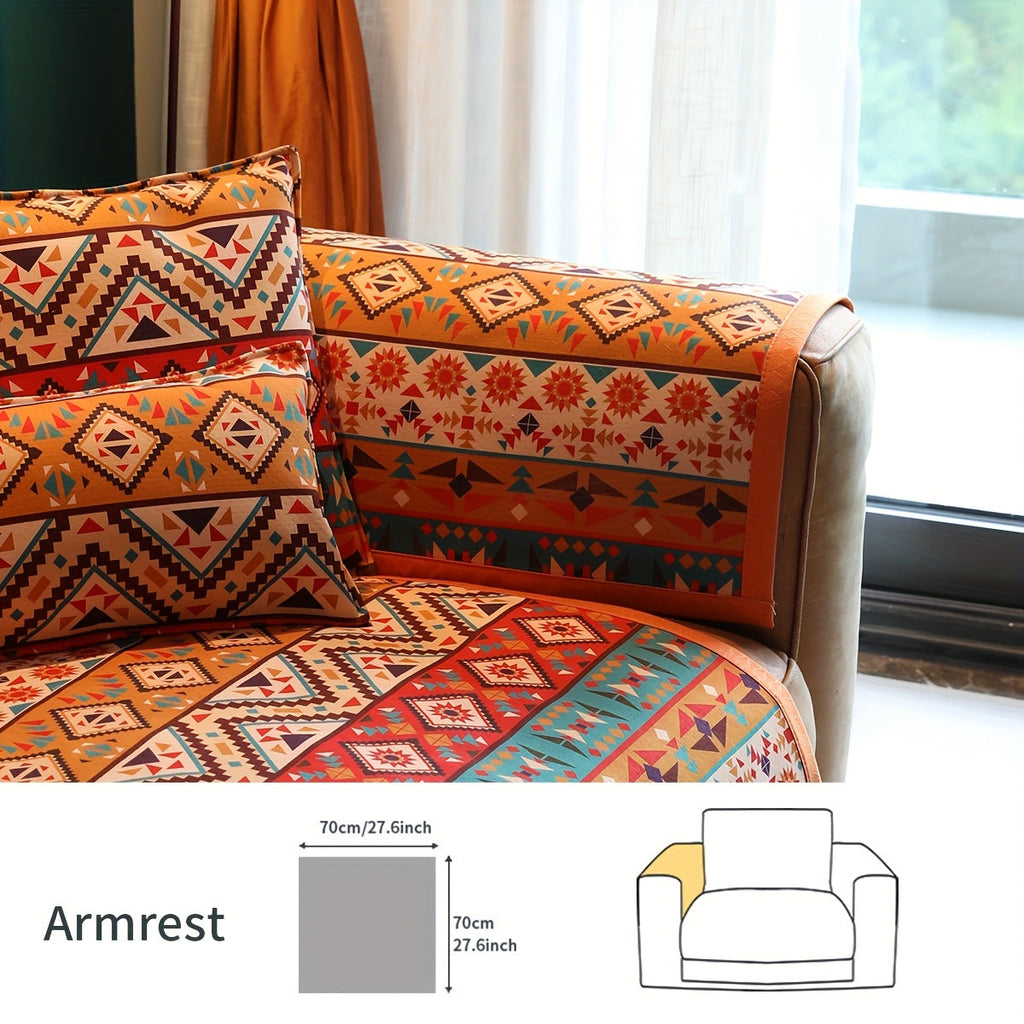 Bohemian Fall Colors Linen Sofa Cover Pet-Friendly Washable