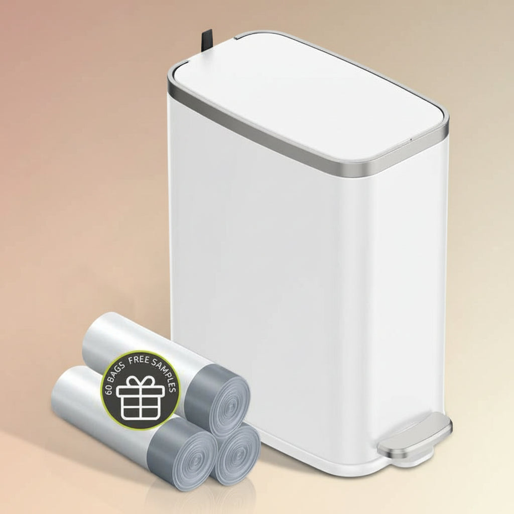 1.6 Gal Slim Bathroom Trash Can with Slow-Closed Lid, Step Pedal, 6L Stainless Steel Garbage Can with Removable Inner Bucket, Built-In Odor Filter, Small Wastebasket for Bathroom, Toilet, Home Office, Bedroom