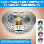 3 in 1 Kitchen Sink Drain Strainer,Universal Stainless Steel Kitchen Sink Stopper, Pop up Anti-Clogging for 3-1/2 Inch US Standard Sink Drain Strainer