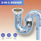 3 in 1 Kitchen Sink Drain Strainer,Universal Stainless Steel Kitchen Sink Stopper, Pop up Anti-Clogging for 3-1/2 Inch US Standard Sink Drain Strainer