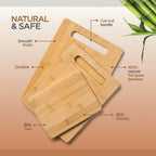 3-Piece Cutting Board Set - Bamboo Wood Chopping Boards with Built-In Hand Grips, Durable & Knife-Safe Wooden Boards for Kitchen Prep & Serving Lightweight