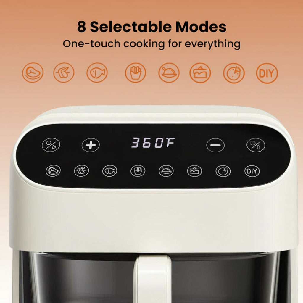 4.5 QT Glass Air Fryer - Pfas-Free & Dishwasher-Safe Basket, 360° View Cooking