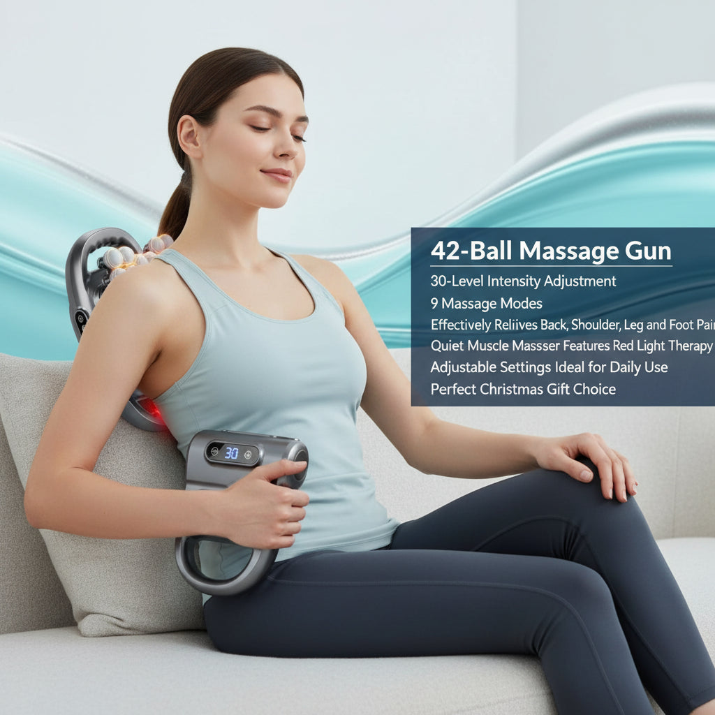 42-Ball Massage Gun 30-Level Intensity, 9 Massage Modes Quiet Muscle Massager, Red Light Therapy