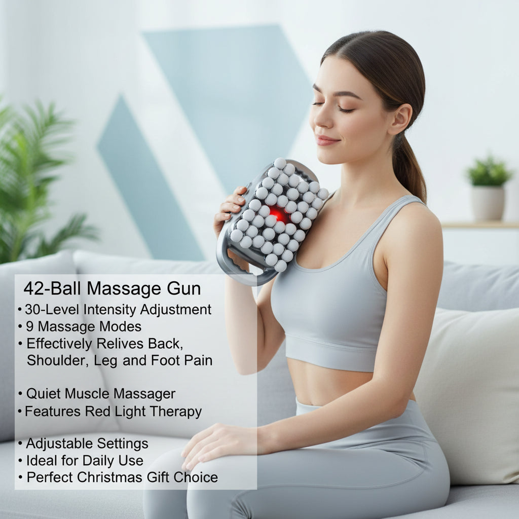 42-Ball Massage Gun 30-Level Intensity, 9 Massage Modes Quiet Muscle Massager, Red Light Therapy