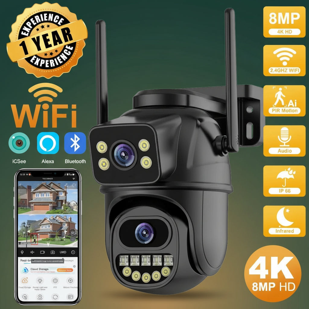 4K 8MP HD Wifi PTZ Camera Outdoor 4MP Dual Lens Dual Screen AI Auto Tracking IP Camera