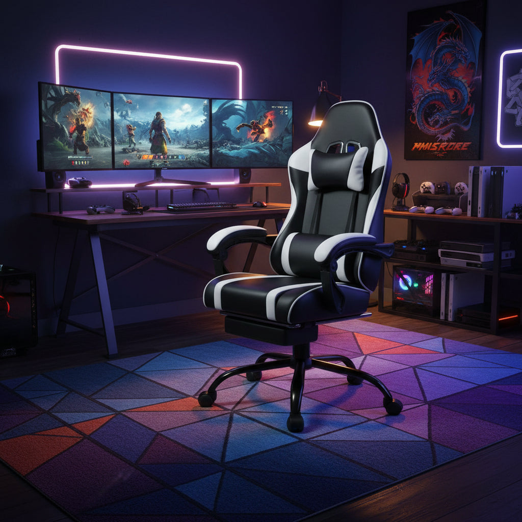 Bellemave Office  Gaming Chairs for Adults PU Leather Gaming or Office Chair with Footrest 360°Swivel Adjustable Lumbar Pillow Comfortable Computer Chair Ergonomic Design