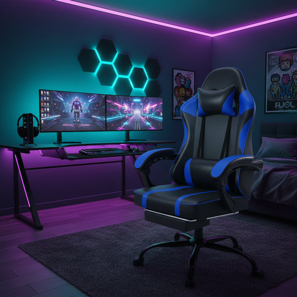 Bellemave Office  Gaming Chairs for Adults PU Leather Gaming or Office Chair with Footrest 360°Swivel Adjustable Lumbar Pillow Comfortable Computer Chair Ergonomic Design