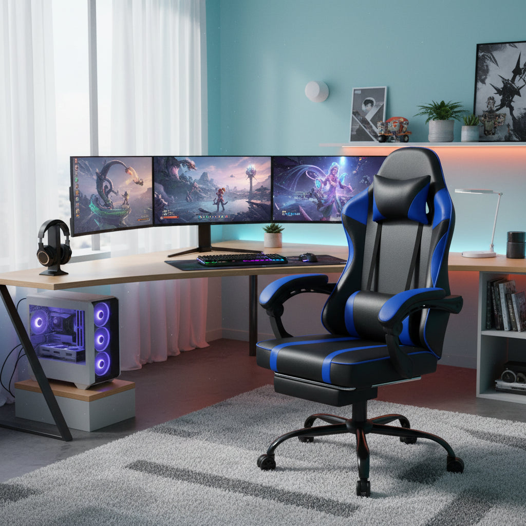 Bellemave Office  Gaming Chairs for Adults PU Leather Gaming or Office Chair with Footrest 360°Swivel Adjustable Lumbar Pillow Comfortable Computer Chair Ergonomic Design