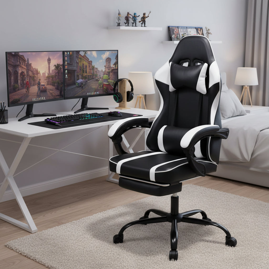 Bellemave Office  Gaming Chairs for Adults PU Leather Gaming or Office Chair with Footrest 360°Swivel Adjustable Lumbar Pillow Comfortable Computer Chair Ergonomic Design