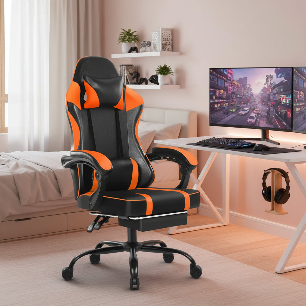 Bellemave Office  Gaming Chairs for Adults PU Leather Gaming or Office Chair with Footrest 360°Swivel Adjustable Lumbar Pillow Comfortable Computer Chair Ergonomic Design