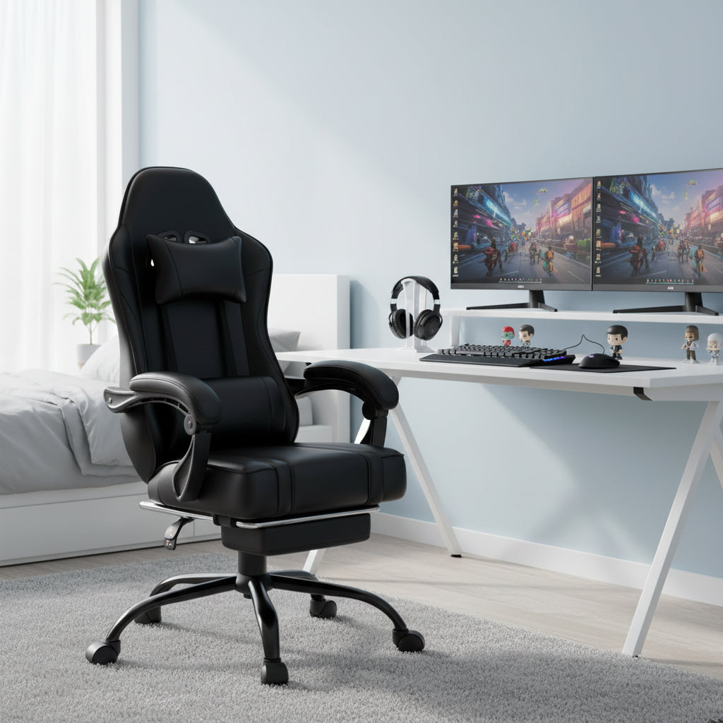 Bellemave Office  Gaming Chairs for Adults PU Leather Gaming or Office Chair with Footrest 360°Swivel Adjustable Lumbar Pillow Comfortable Computer Chair Ergonomic Design