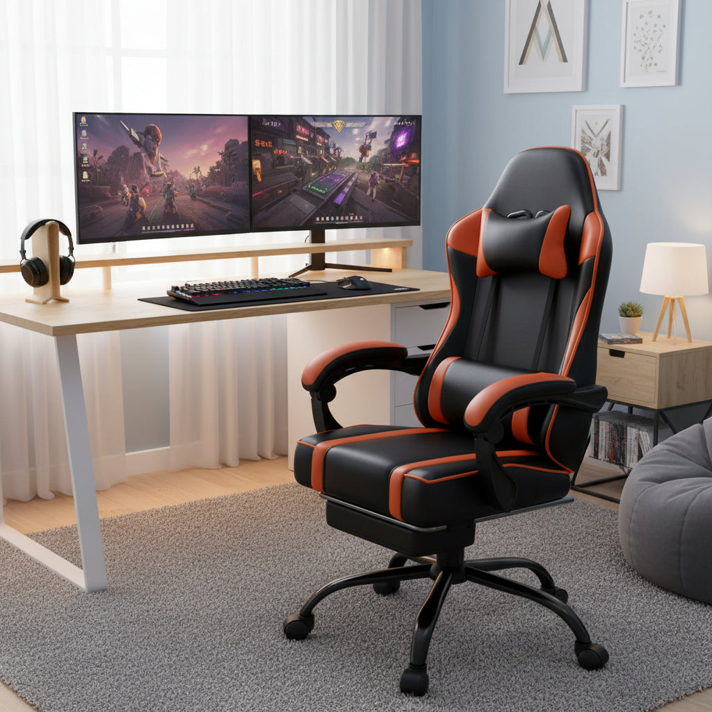 Bellemave Office  Gaming Chairs for Adults PU Leather Gaming or Office Chair with Footrest 360°Swivel Adjustable Lumbar Pillow Comfortable Computer Chair Ergonomic Design
