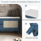 Boho Rattan Entryway Bench with Storage, Cushioned Shoe Bench with Double